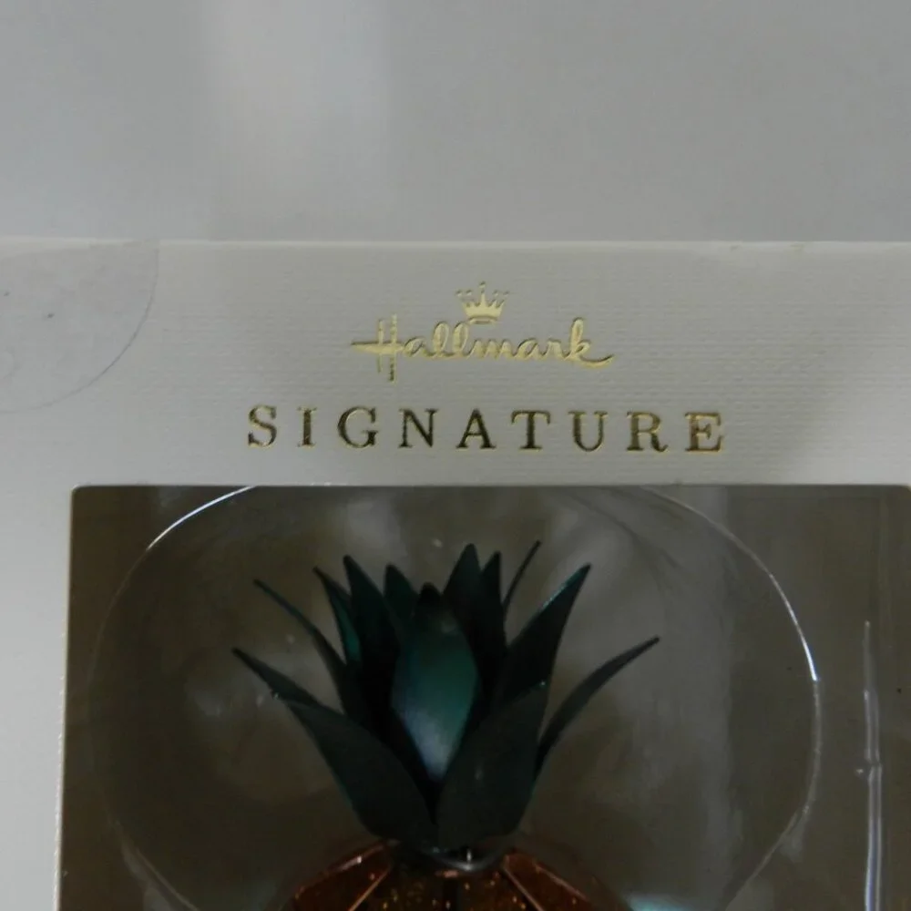 Hallmark Christmas Pineapple Ornament pink green metallic metal fruit 4